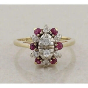 14k Yellow Gold & White Gold Natural Diamond and Ruby Ring Size 5